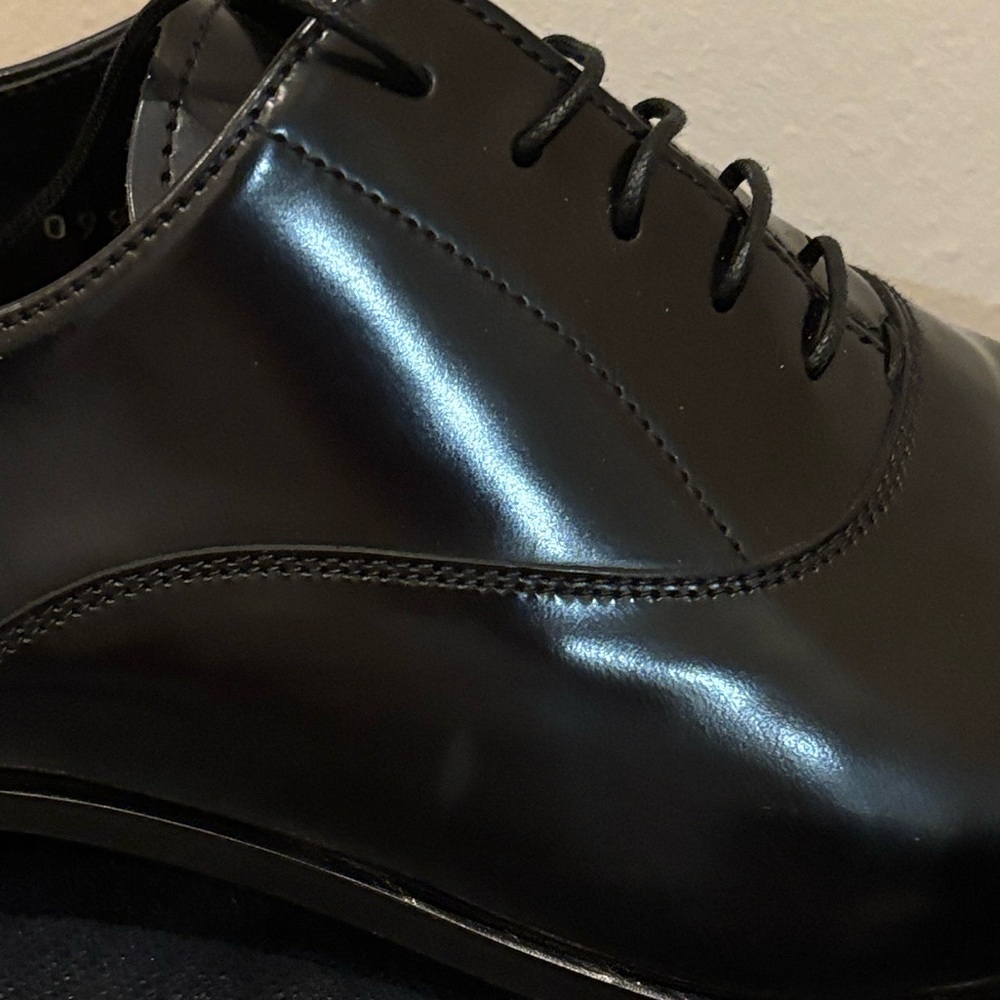 PRADA Spazzolato Fume’ Plain Toe Black Derby Sz.7 - Picture 13 of 16